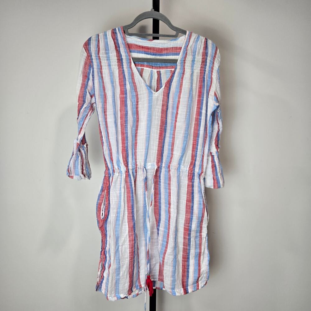 Cortefiel Cotton Mini Dress Swim Coverup Striped Resortwear Beachy Casual Medium